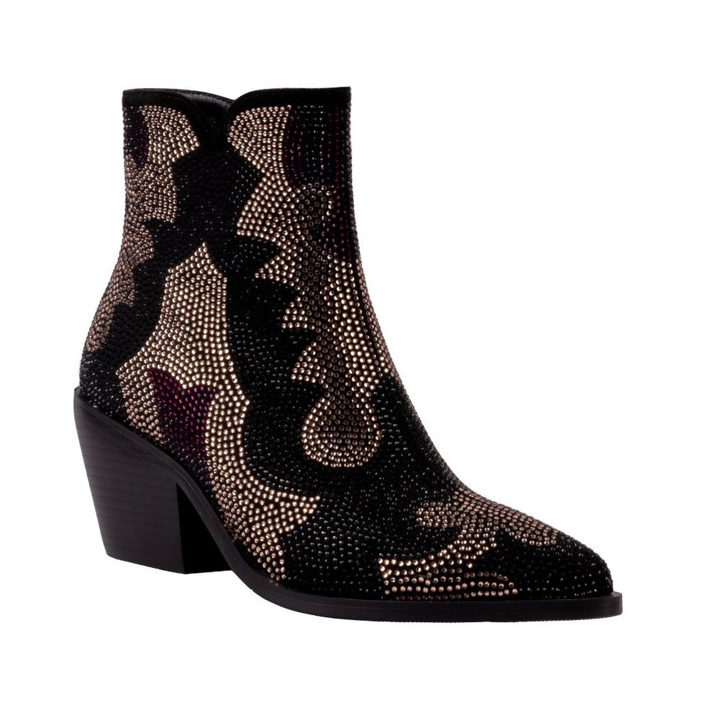 Stylish Modern Comfy Womens Warm Black Chunky Western Studded Ankle Boots